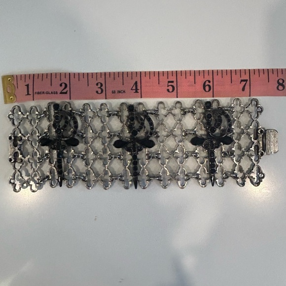 Filigree Metal & Black Crystal Cuff Bracelet - Picture 7 of 9
